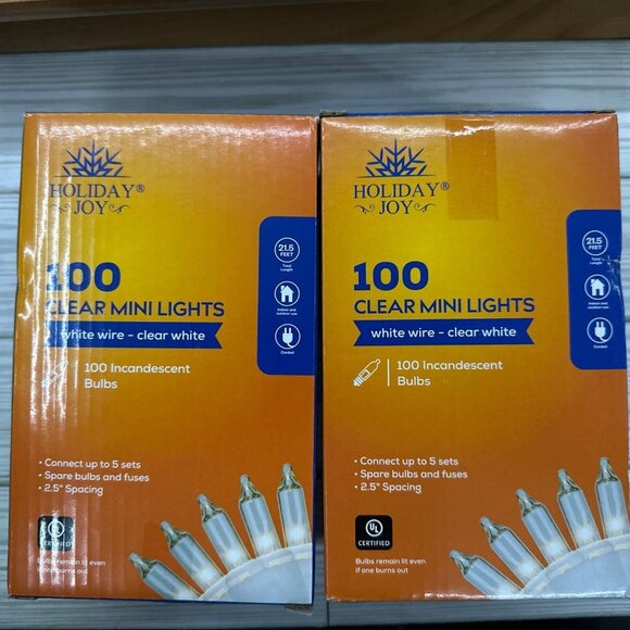 Holiday Joy 100 clear mini lights white wire incandescent 21.5 Feet NEW set of 2 - Picture 1 of 6